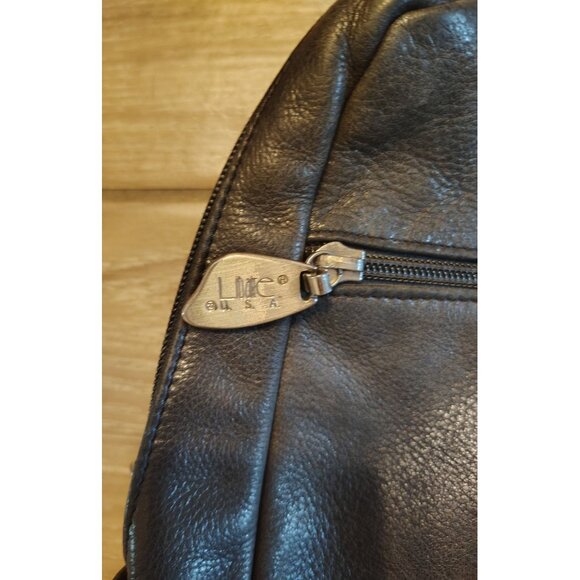 Libaire Black Leather Backpack Bag, Adjustable Straps Zip Close Pockets Spft - Picture 3 of 8